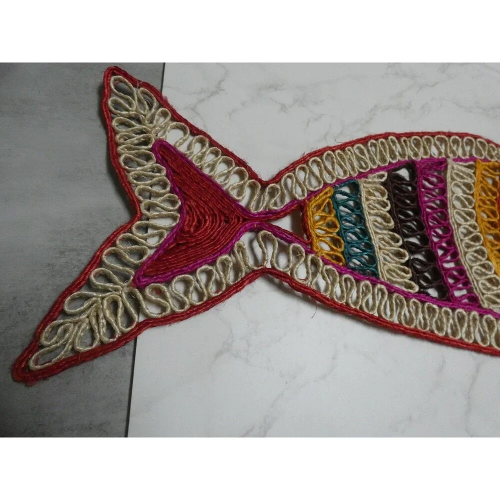 DollsofIndia Woven Banana Fiber Ratan Fish Raffia Placemat Trivet Multicolor 22